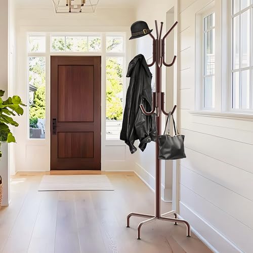 Bronze finish 12-hook coat rack stand