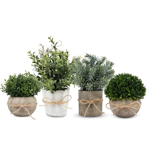 PENGYEE 4 pack artificial plants in white pots