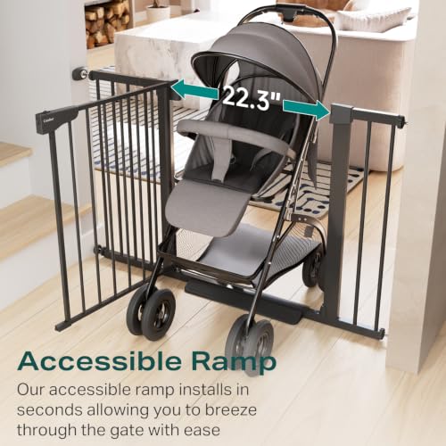 Black steel gate with ramp accessory