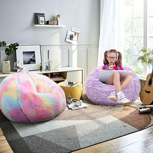 Lavender faux fur bean bag texture