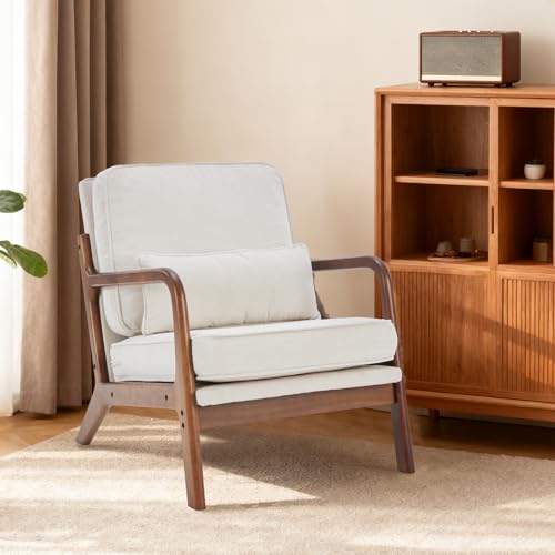 DUMOS Mid Century Modern Accent Chair in ivory white