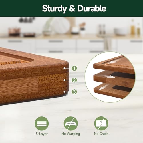 Deep juice grooves on bamboo board