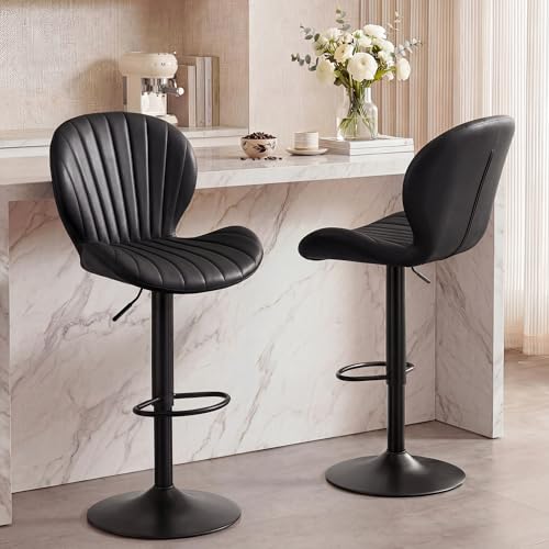 GRUSIGN Bar Stools Set of 2 Black front view