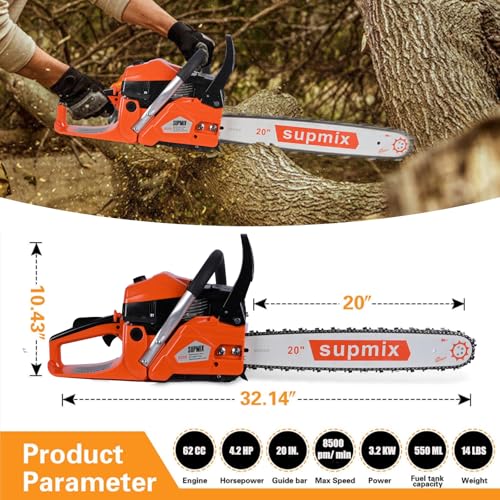 20-inch guide bar on SUPMIXTOOLS chainsaw