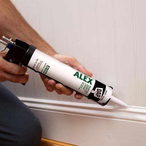 Close up of white DAP caulk finish on interior trim