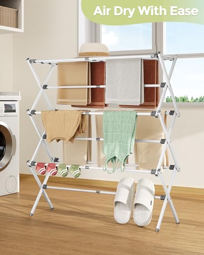 Compact white garment rack for laundry