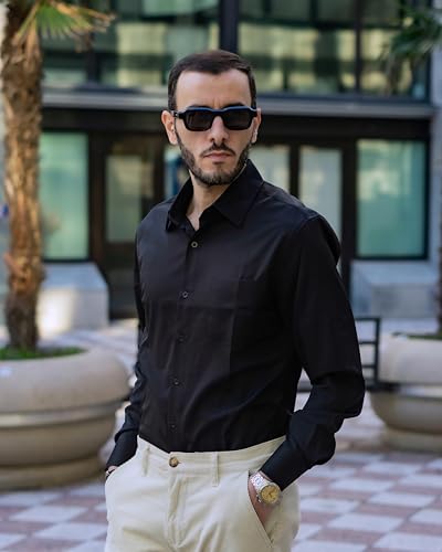 Close up of COOFANDY dress shirt collar and fabric