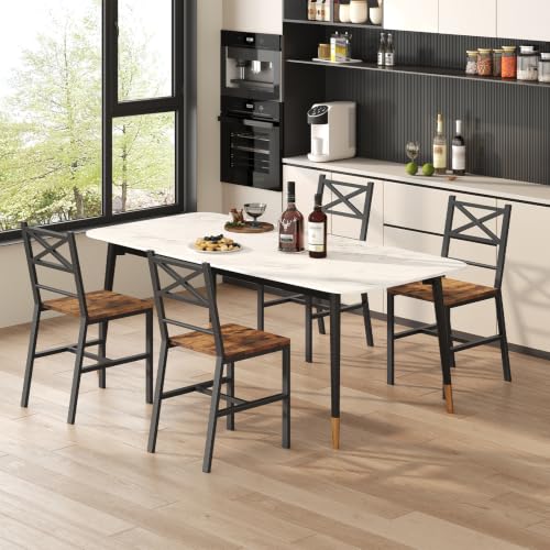 Rustic wooden kitchen chair with metal frame