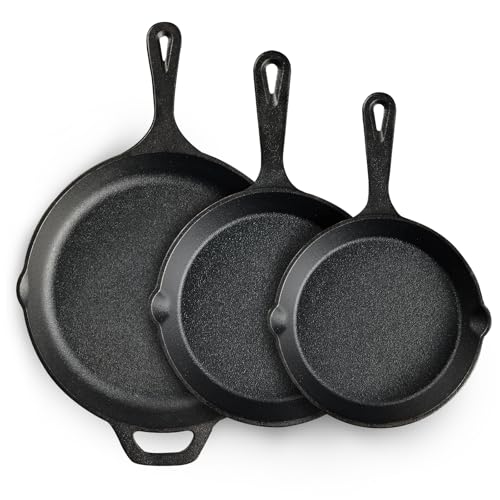 EWFEN 3-Piece Cast Iron Skillet Set 6, 8, and 10 inch pans