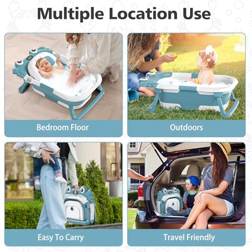 Parent using wiqins portable baby tub