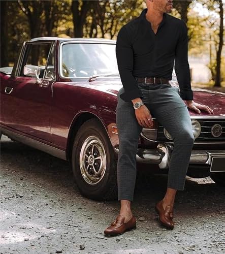 Side profile showing slim fit cut of EOUOSS shirt