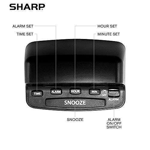 Back of Sharp Digital Alarm Clock with battery compartment
