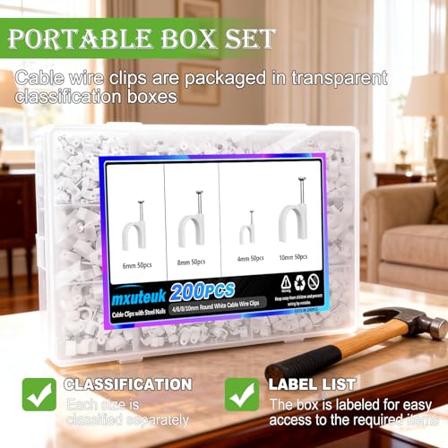 Organized Ethernet and coaxial cables with clips