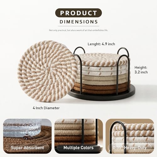 Coffee colored absorbent drink coasters on table