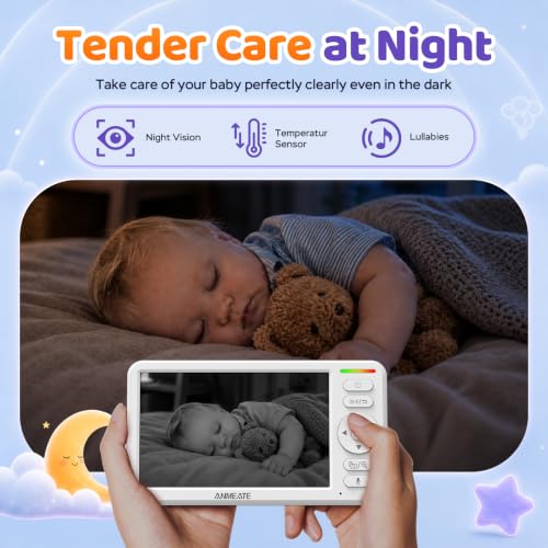 Side view of the ANMEATE white baby monitor