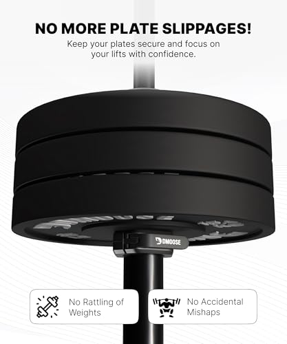 Black barbell collars secured on an Olympic bar