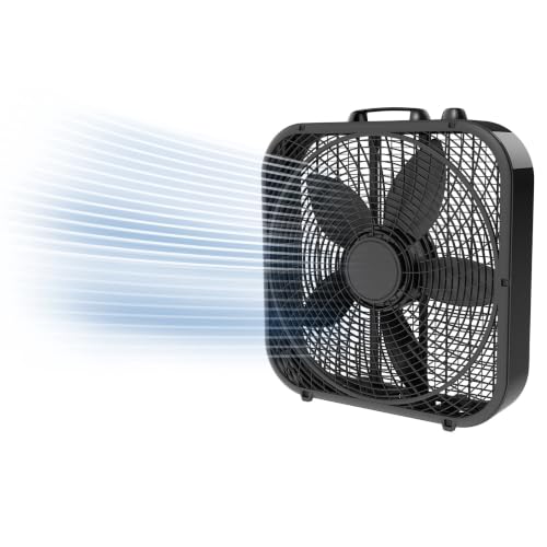 TrioBliss Store box fan showing top mounted controls