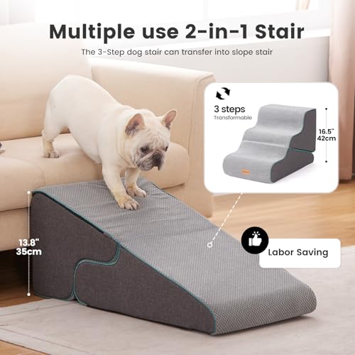 Side view showing Gardner Pet stairs converted into a ramp