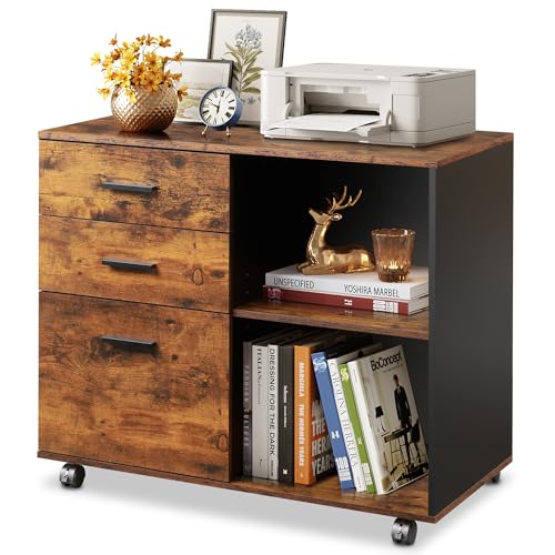 DEVAISE 3-Drawer Mobile File Cabinet Rustic Brown