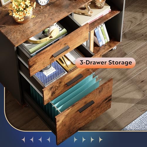 DEVAISE rustic brown cabinet with supplies and files