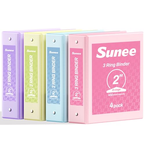 SUNEE 3 Ring Binders 2 Inch 4 Pack pastel set