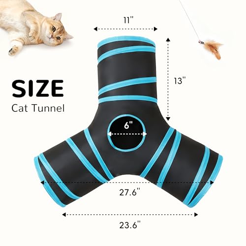 Tempcore cat tunnel with blue and black fabric