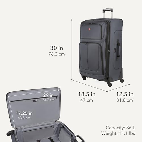 Side profile of SwissGear Sion checked suitcase