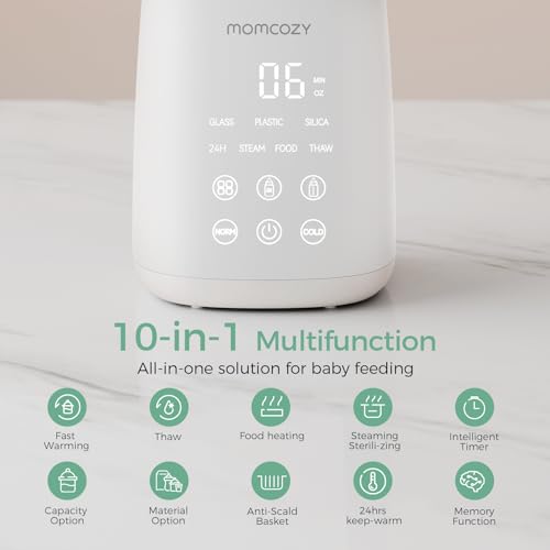 Momcozy bottle warmer with a baby bottle inside