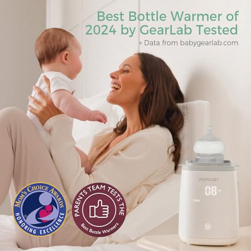 Lifestyle view of Momcozy bottle warmer in a nursery