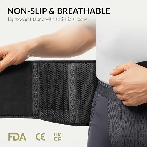 Model wearing BraceUP lumbar belt under clothing