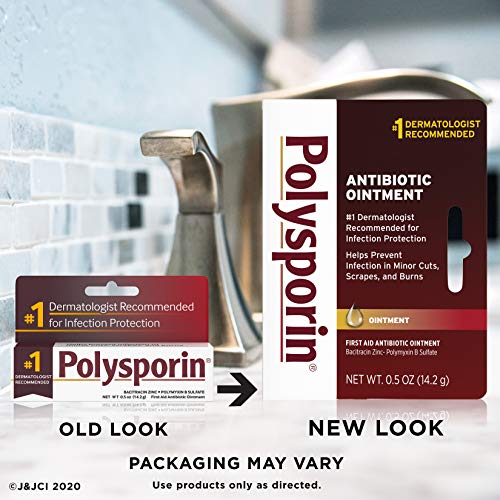 Close up of Polysporin 0.5 oz ointment packaging