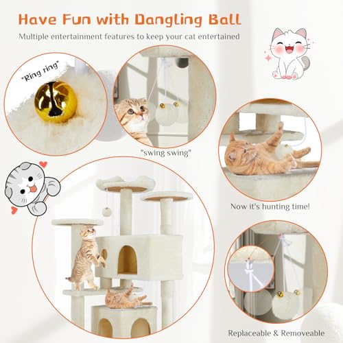 Close up of Sweetcrispy cat tree beige plush fabric
