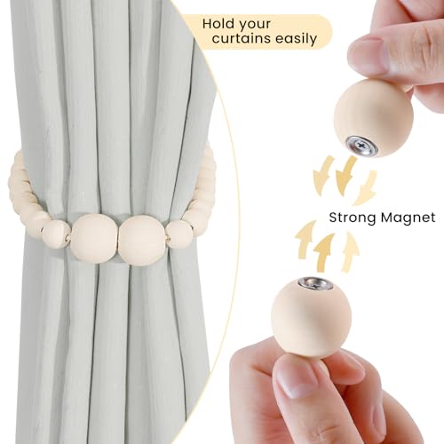 KLOGTSIND wood bead curtain holdbacks close up