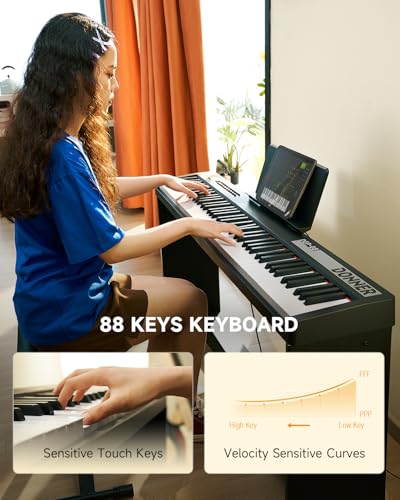 Close up of Donner DEP-08 velocity-sensitive keys