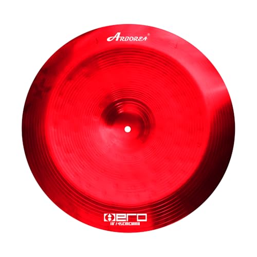Side view of the red finished Arborea cymbals