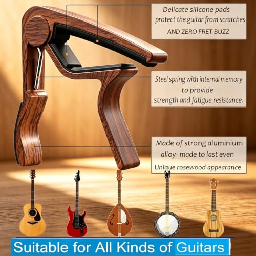 Sound harbor capo clamped on acoustic guitar neck