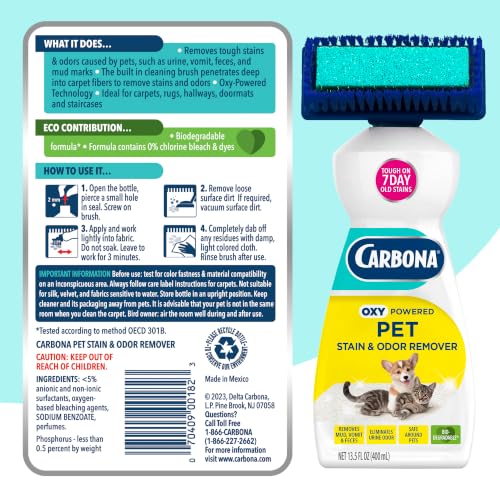 Carbona pet stain remover safety label information