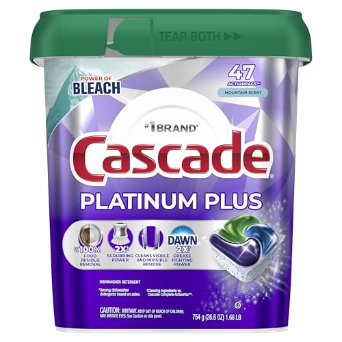 Stack of clean plates with Cascade detergent