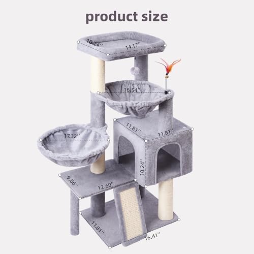 Grey cat tree with scratching posts