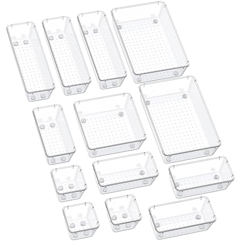 SMARTAKE 13-piece drawer organizer set in clear plastic