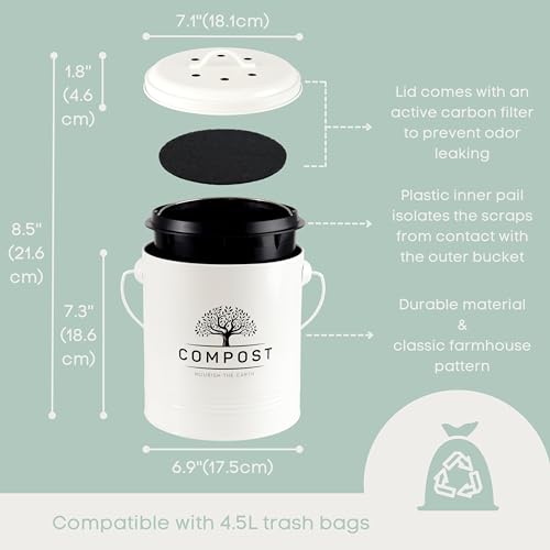 Cream kitchen compost caddy with lid