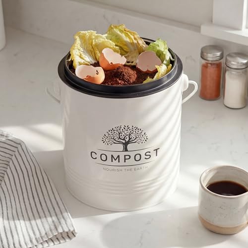 Side profile of cream compost bucket