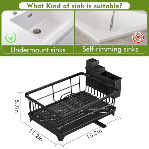 Kmiectse Dish Drying Rack for Small Kitchen Counter with Utensil Holder Model B Black rapid drain system