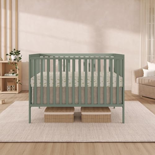 Side profile of Meadow Green Synergy convertible crib