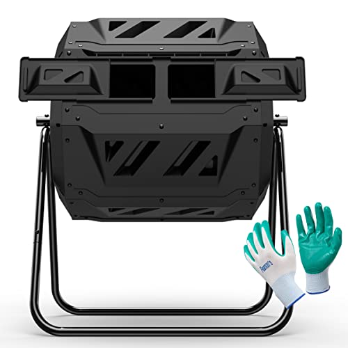 Nazhura 43 gallon dual chamber compost tumbler in black
