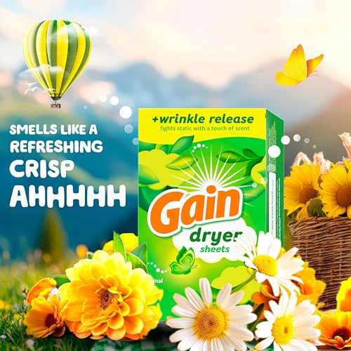 Gain dryer sheets packaging with Original scent branding