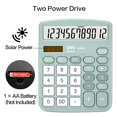 Side profile of Deli E8 green desktop calculator