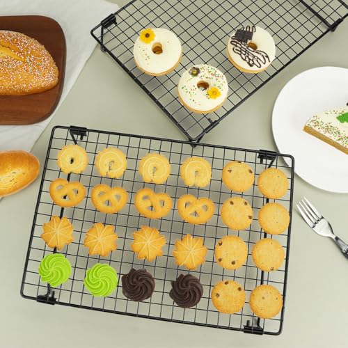 Cooling rack holding baked cookies
