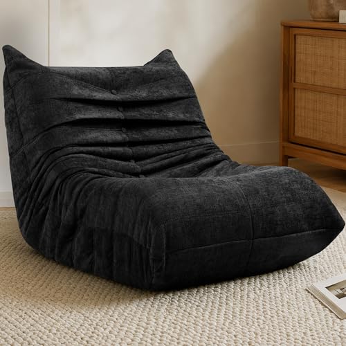 Soft fabric texture of black bean bag chair