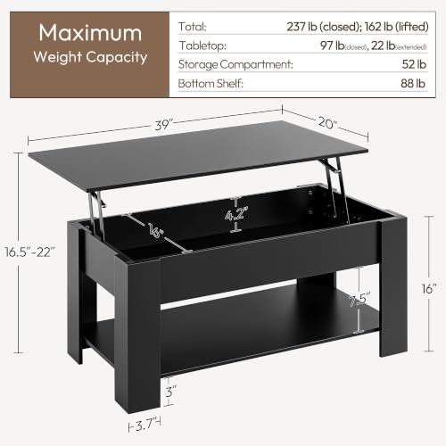 Hidden storage compartment inside Yaheetech coffee table